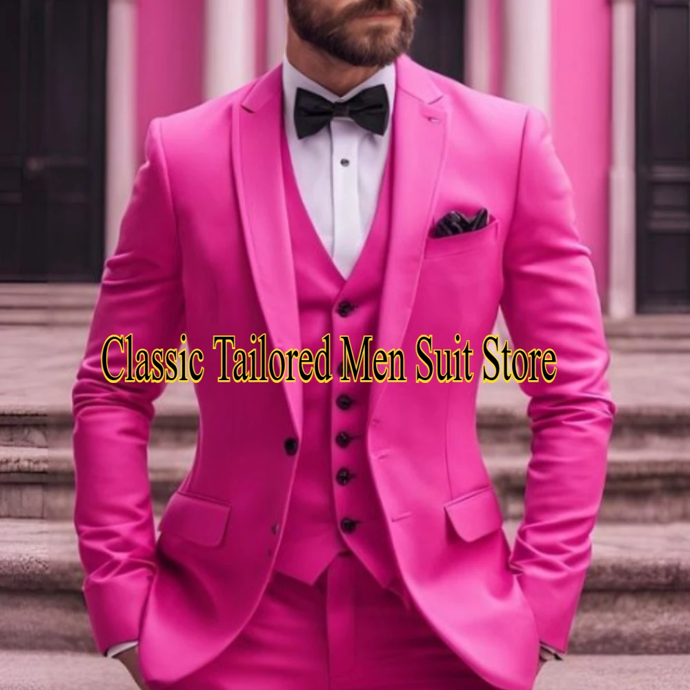 

Wedding Men 3 Pieces Groom Tuxedo Formal Prom Male Suits Fashion Set Costume Homme Mariage Jacket With Pants Vest