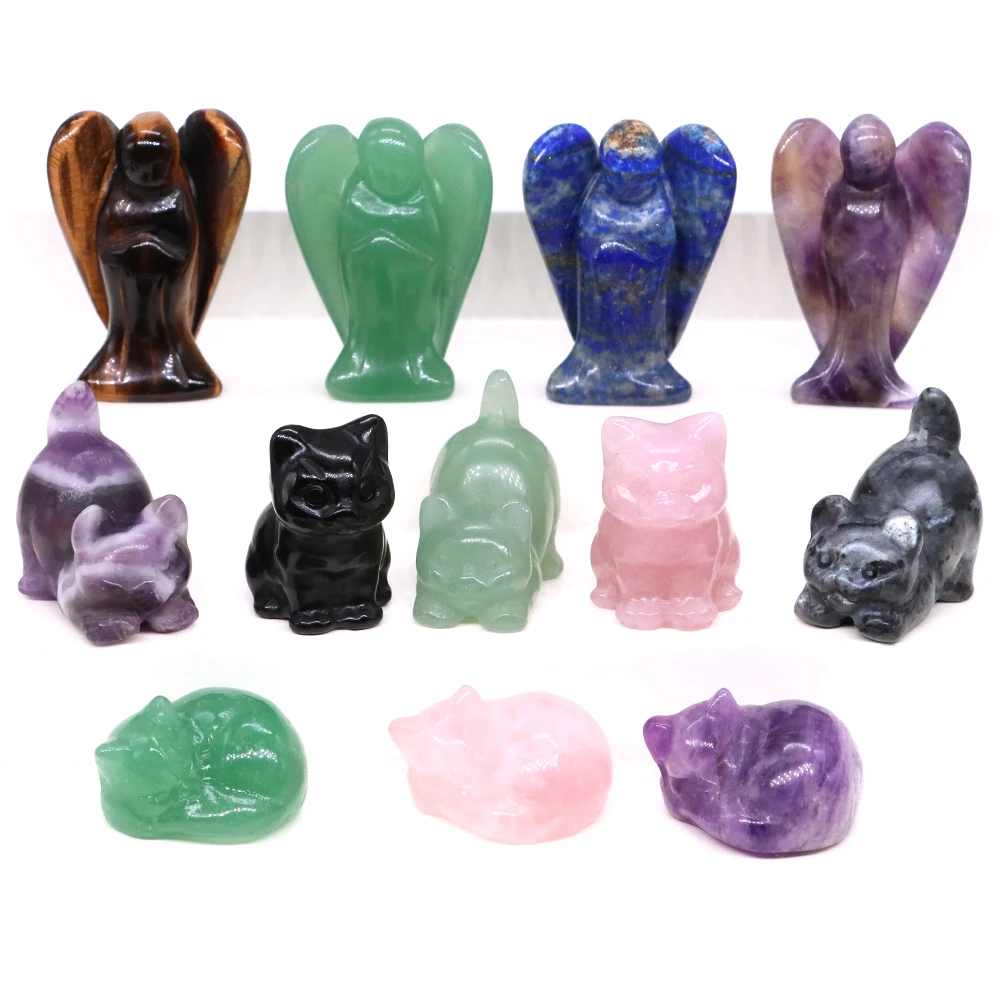 Cute Sitting Cat Natural Crystal Kitty Carving Gift for Souvenir Healing Gemstone Animal Home Decor Reiki Stone Angel Ornaments