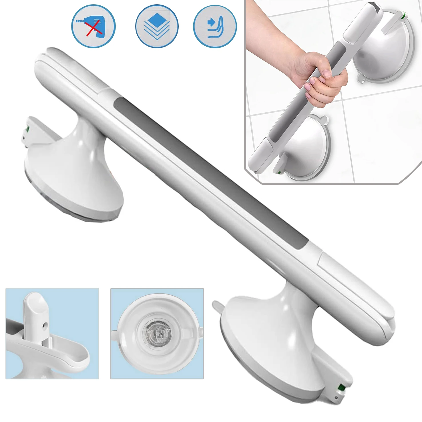 Maniglia per doccia, confezione da 1, barra di supporto da 33 cm per vasche da bagno e docce, robusta maniglia di sicurezza con ventosa, ideale per anziani, persone con disabilità o in fase di