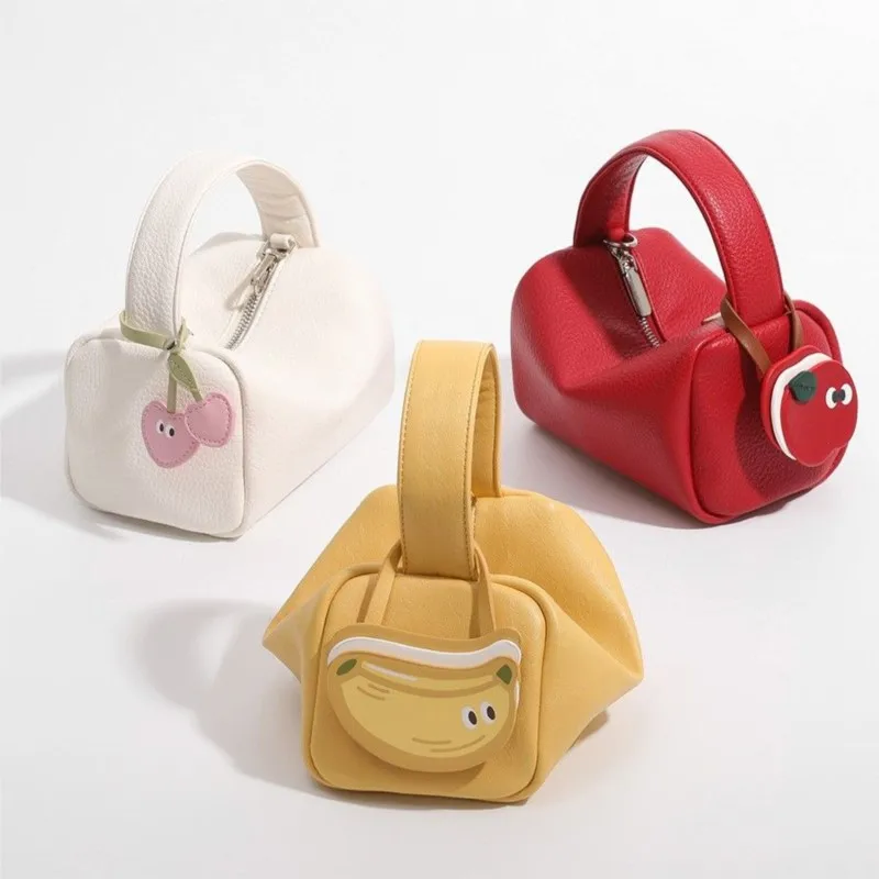 

Sweet Cute Fruit Charm Design Handbag Women Large Capacity Leather Square Pillow Bag Ladies Casual Versatile Daily Crossbody Bag