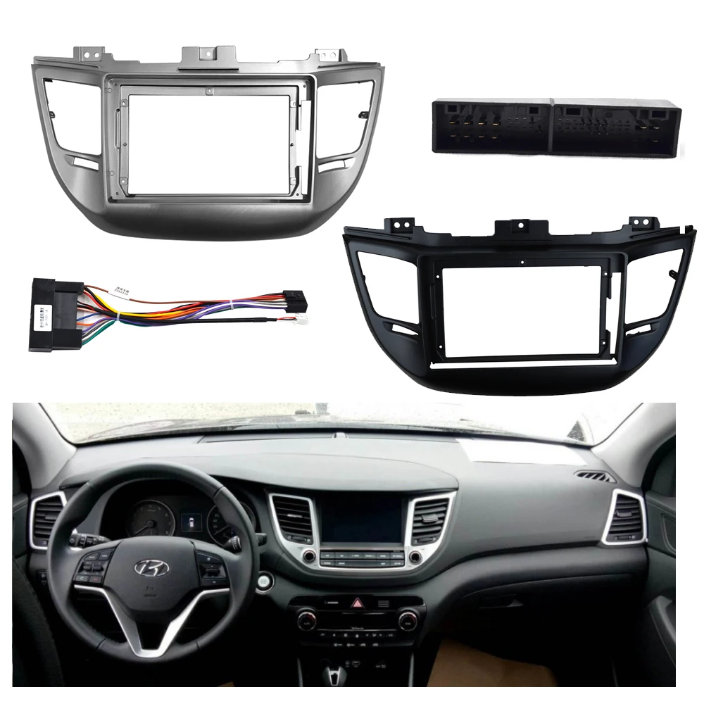 9 inch Car Radio Fascia for HYUNDAI Tucson 2015-2018 (Left Wheel,Black) Panel Dash Kit Install Adapter Bezel Console Plate Facia