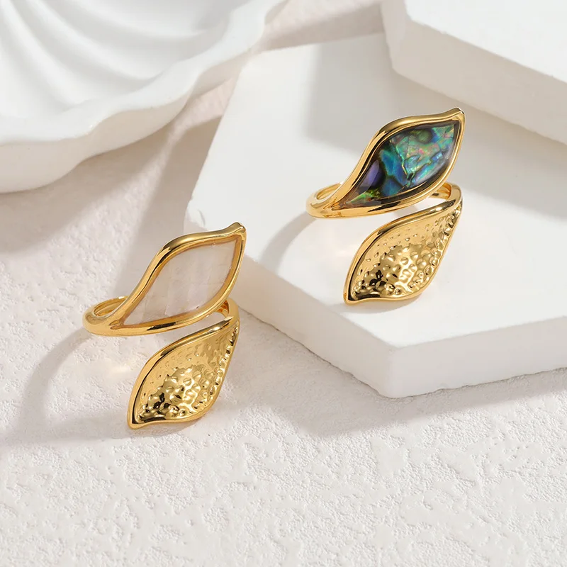 Letdiffery Multi-style Colorful Abalone Shell Rings for Women Men Stainless Steel Fashion Geometric Random Color Open Rings Gift