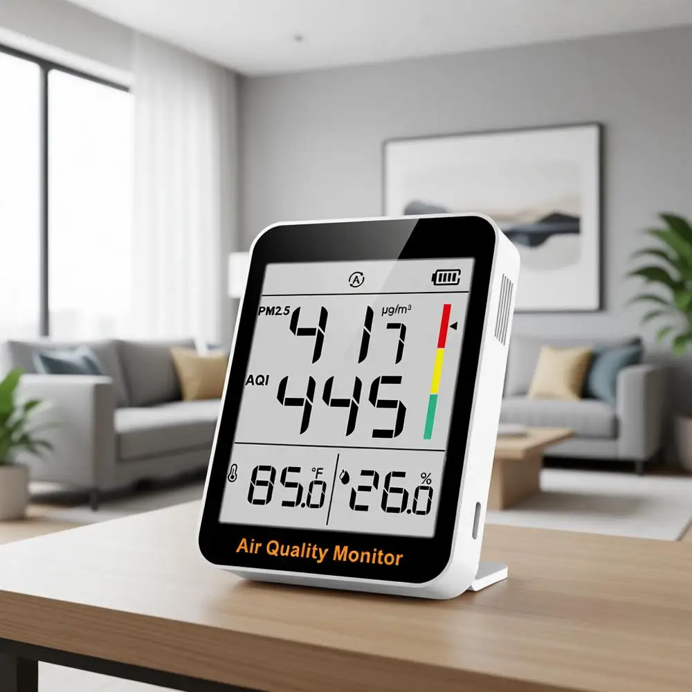 

Монитор качества воздуха в помещении с измерением PM2.5, AQI, термометром, гигрометром, сроком службы батареи 60 дней