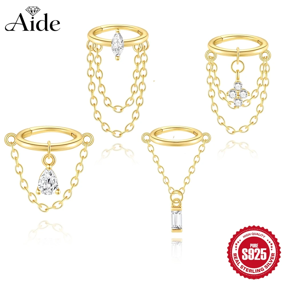 AIDE 925 Sterling Silver Gold Chain Clicker Nose Ring Piercing Clicker Helix Cartilage Hoop Earring Handmake Body Jewelry 1pc