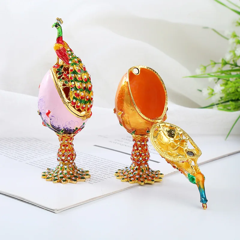 Southeast Asian style ornament creative peacock egg enamel painted diamond inlaid metal crafts