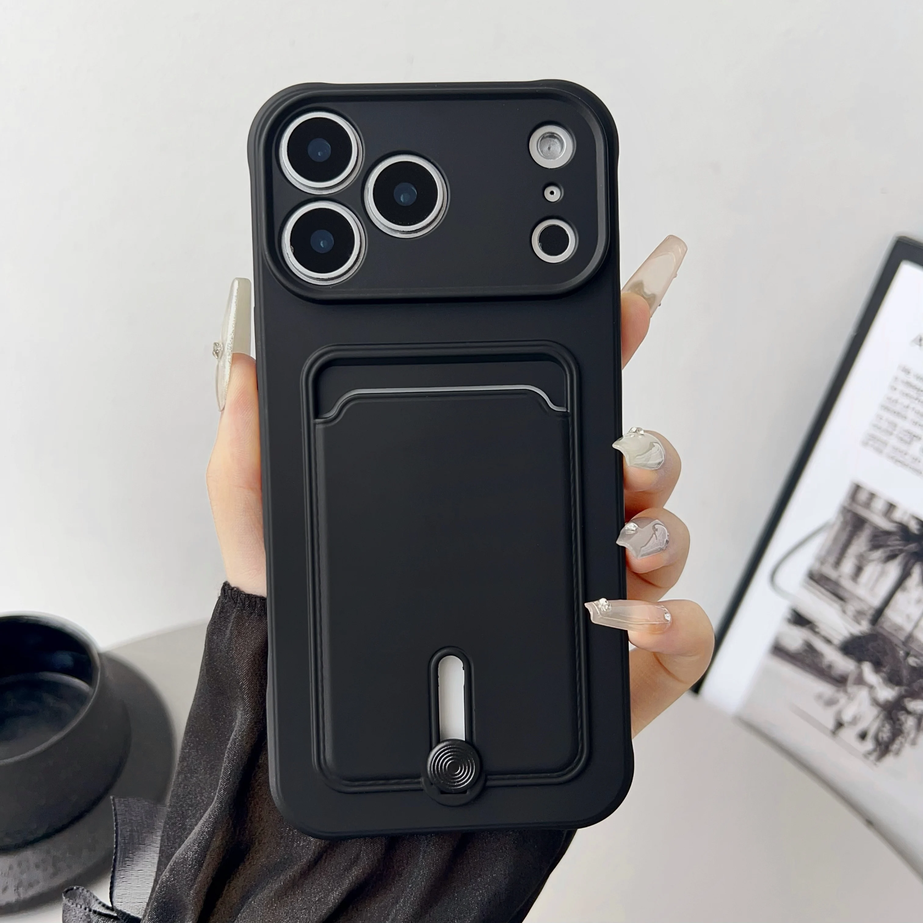 Fijne gaten schuifbare kaarthouder siliconen telefoonhoesje voor iPhone 17 16 15 14 13 12 11 Pro Max Air Plus Mini Stootbestendige zachte hoes