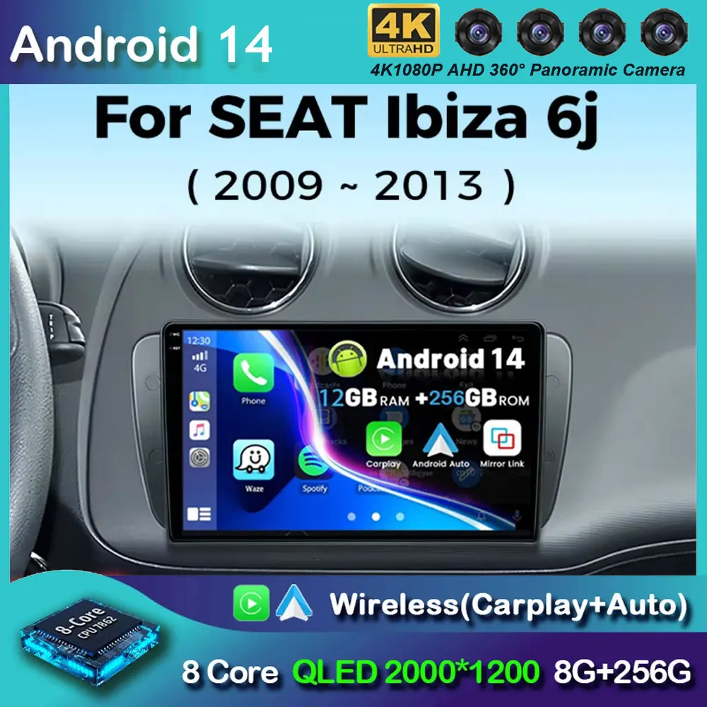 

Автомобильный радиоприемник Android 14, мультимедийный плеер для SEAT Ibiza 6j 2009 2010 2011 2012 2013, авто беспроводной Carplay DSP Stereo 2 Din