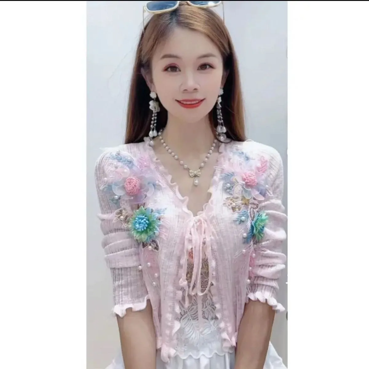 อารมณ์ปักผ้าไหมน้ําแข็งบางครีมกันแดดเสื้อ Slim Beaded เอวสูงสั้นสีทึบแฟชั่นฤดูร้อนเสื้อกันหนาวสตรี