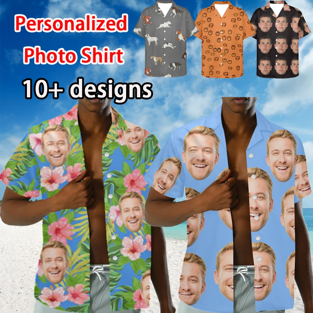 

Custom Face Hawaiian Shirt for Men Personalized Photo Text Hawaii Shirt Bachelor Party Shirts Anniversary Birthday Trip Dad Gift