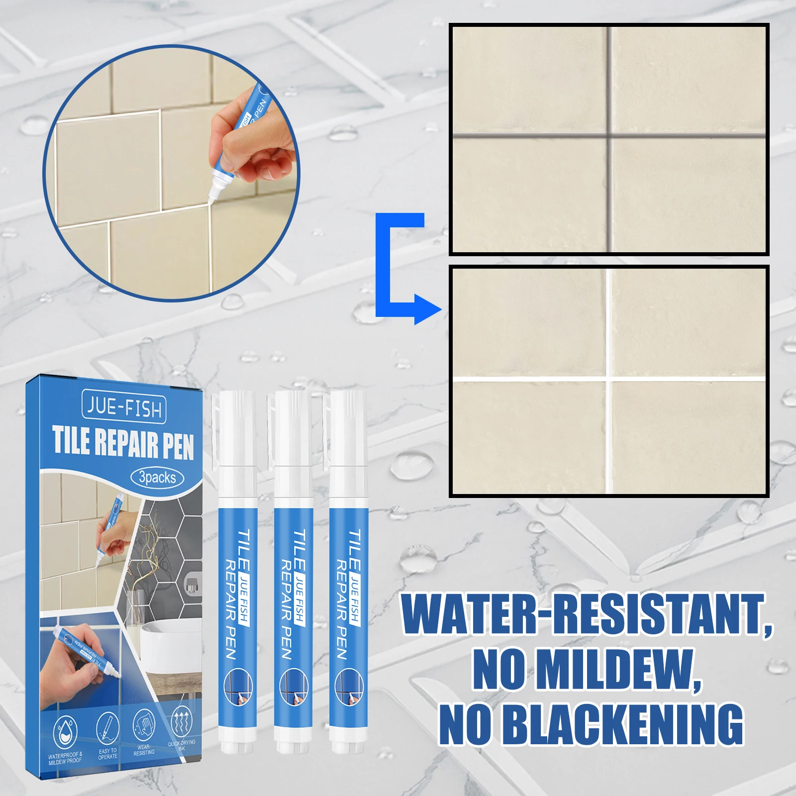3 Packs Tile Grout Paint Pen White Tile Paint Marker Waterproof Mildew Proof Tile Repair Beauty Pen for Walls Floors Tile Gaps