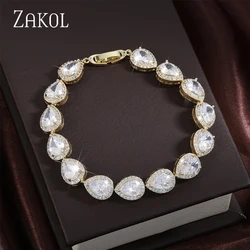 ZAKOL Classic Clear Big Water Drop AAA Cubic Zirconia Bracelet for Bridal Fashion Romantic Jewelry Gifts