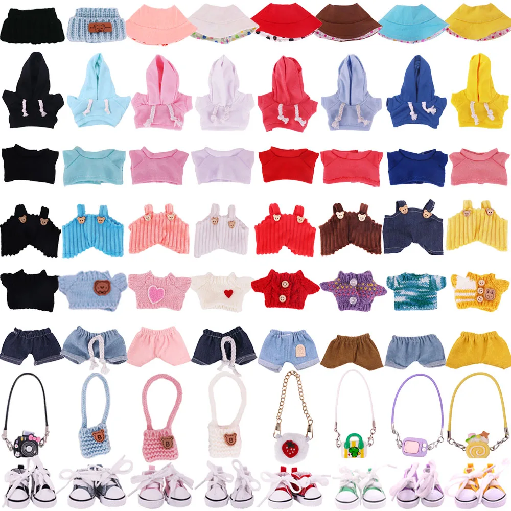 

Doll Clothes Accessories For Labubu Doll 10Pcs/Set Random Hoodie T-shirt Sweater Hat Jeans Shoes 17cm Plush Doll Gift,Girl's Toy