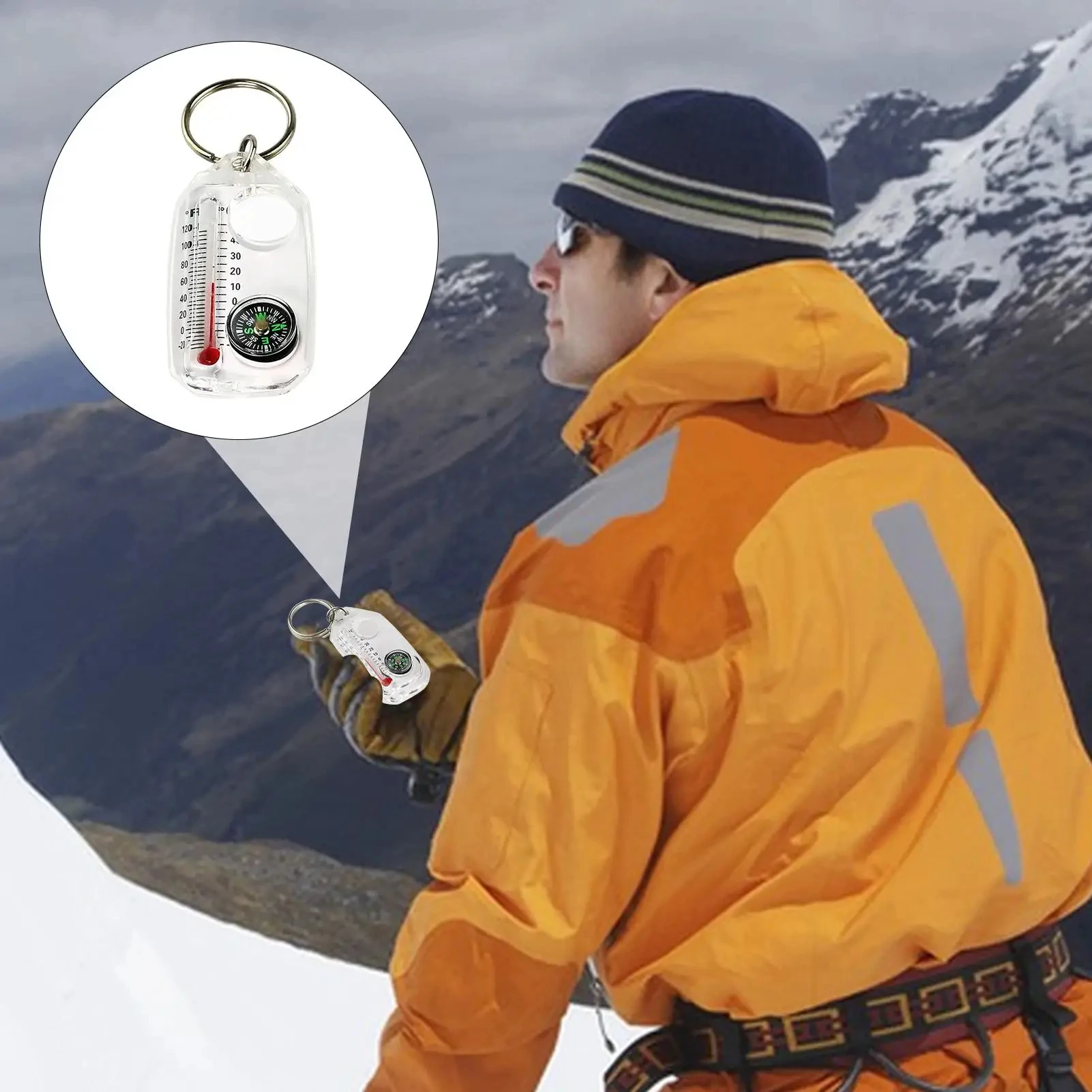 Compass Keychain Mini - 1 Stück Multifunktions-Mini-Schlüsselanhänger Camping-Kompass Thermometer Outdoor-Kletter-Temperaturmessgerät