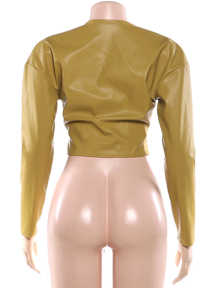 Sisterlinda Unregelmäßige PU-Crop-Jacke für Damen, Luxuriöse Taillenbetonte Frühlingsjacke mit Reißverschluss, Langarm, Streetwear, Klassischer Mantel für Bürodamen