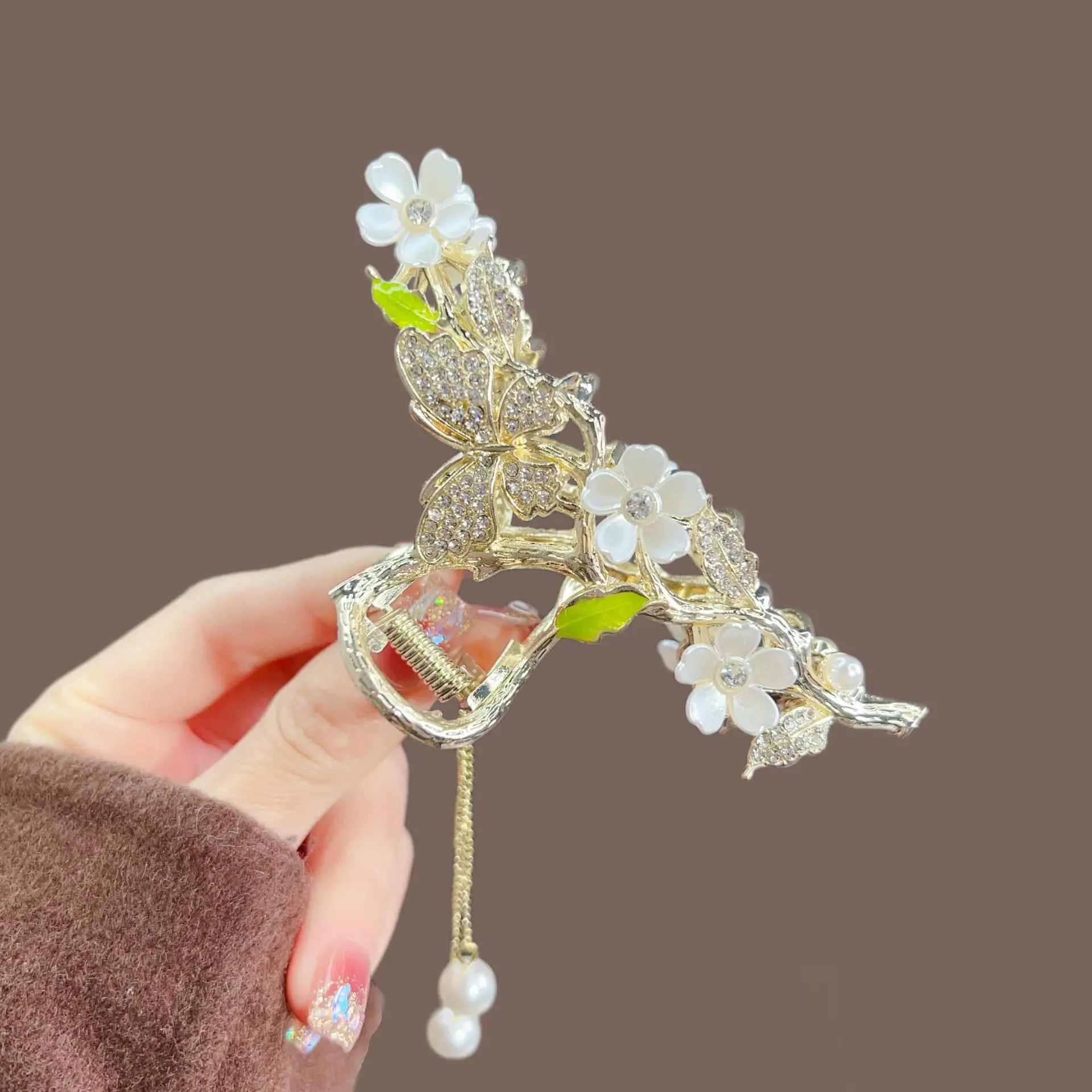 FANYIN Pearl Flower Tassel Hair Claw for Women Cute Sweet metal Hair Clip Girls Fashion Headdress Exquisite Hair Accessoires