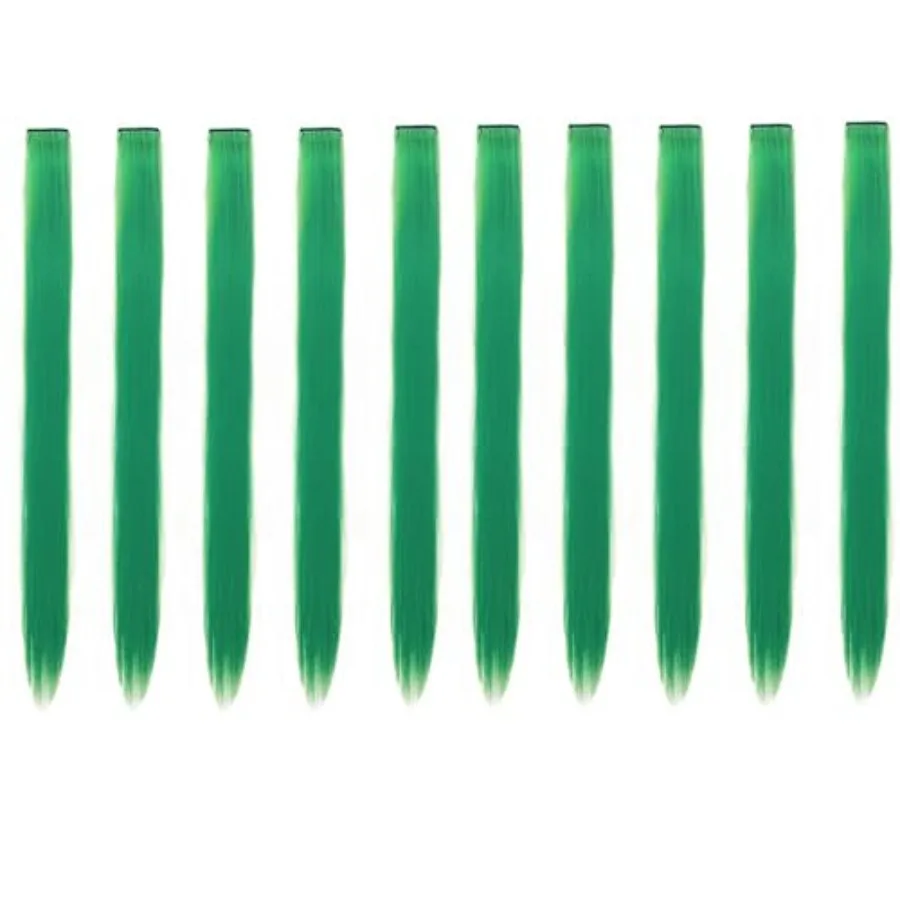 

Hair Extension Clips 10pcs in Green 20 Inch Straight Hair Synthetic Fiber Hairpieces for Party