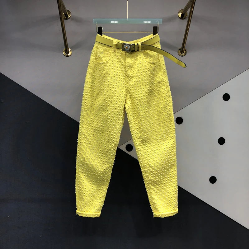 

Ripped Color Patch Denim Trousers for Women 2023 Spring Summer New Versatile High Waist Slimming Tappered Harem Jeans Streetwear