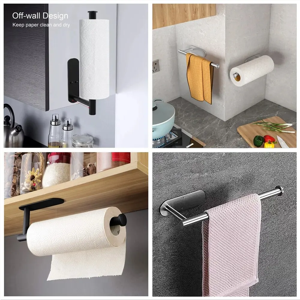 Kitchen Paper Towel Holder Adhesive Tissue Hanger Toilet Roll Paper Dispenser Cabinet Storage Napkin Rack Bathroom Accessories