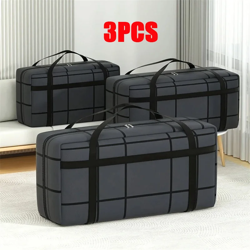3PC Large Capacity Black Composite Material Storage Bag Super Load-Bearing Dustproof Moisture-Proof Zippered Bag