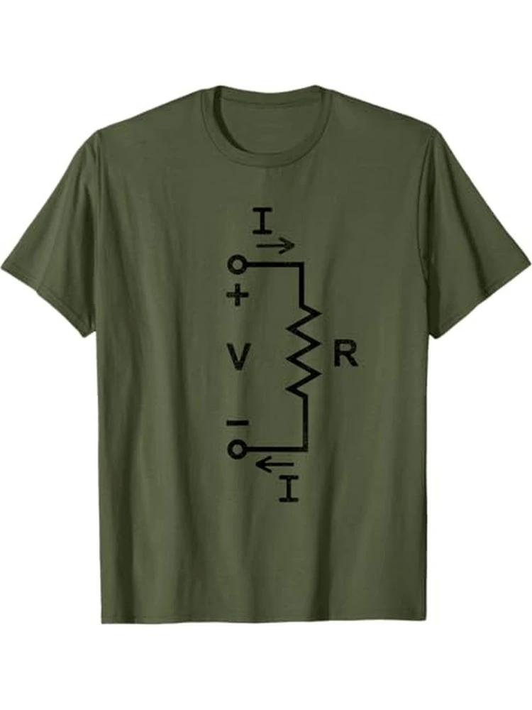 Electrical Engineering Ohm'S Law Circuit Diagram with I=V/R & V=IR Formulas-100%cotton short sleeve printed men's T-shirt.
