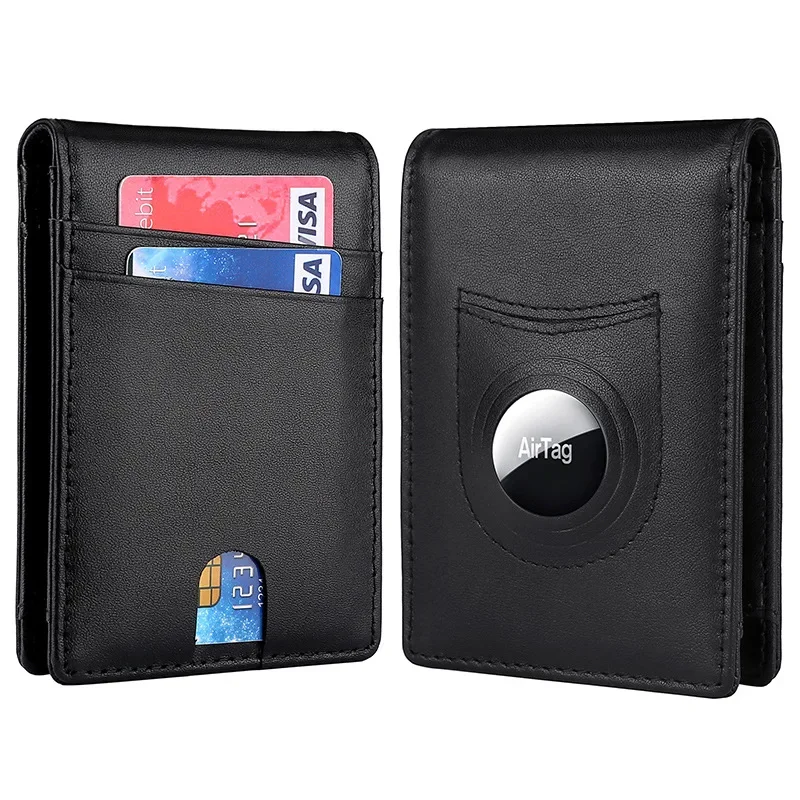 Nuovo portafoglio Airtag Borsa in vera pelle di lusso per custodia per carta d'identità Apple Porta carte da uomo in fibra di carbonio con etichetta aerea anti-smarrimento