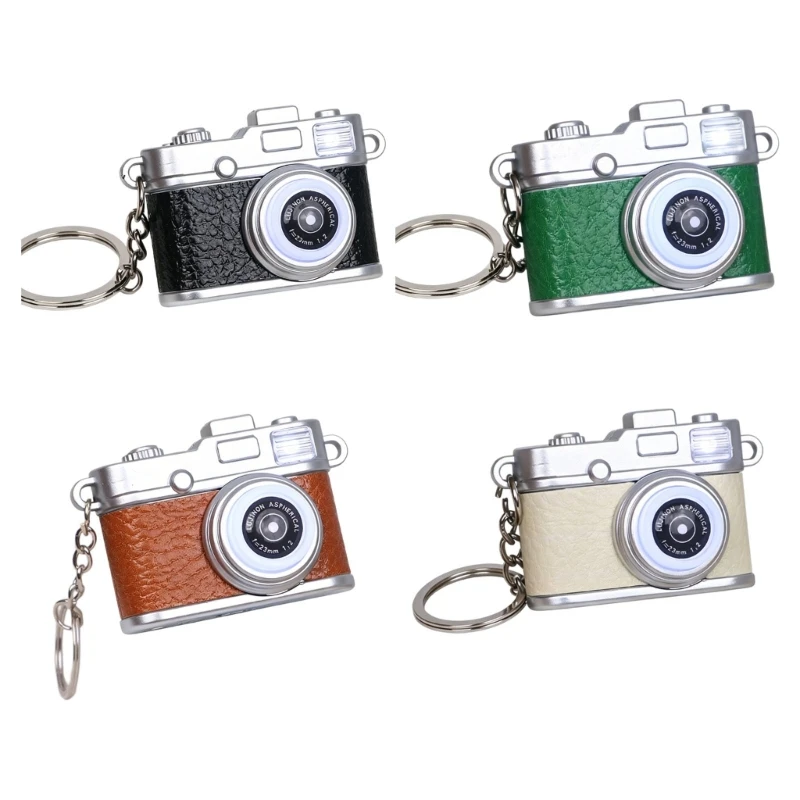 367C Mini Retro Camera Keychain with Press Sound and Light Up Detail, Plastic Bag Charm with Metal Ring for Everyday Carry
