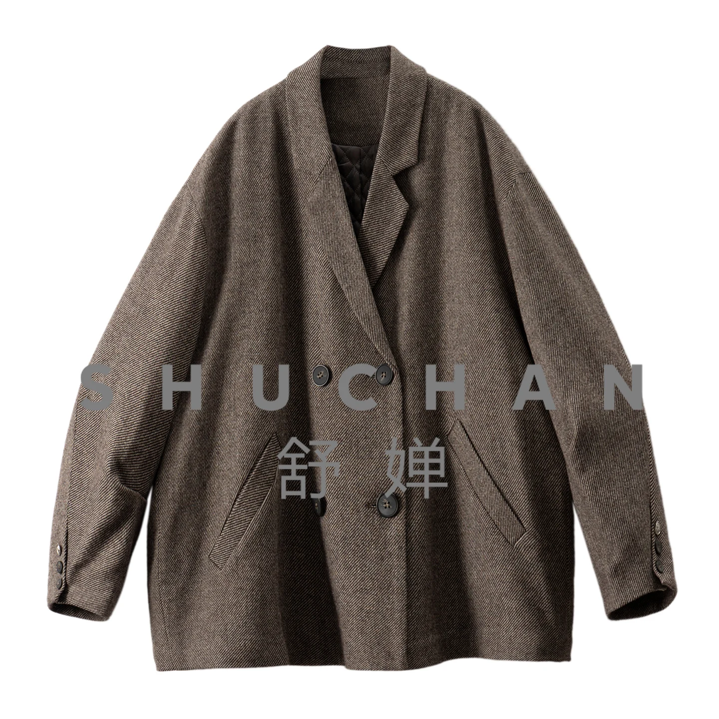 

Sample, commuter large silhouette, cabinet wool ramie twill suit padded woolen coat women's 18J5