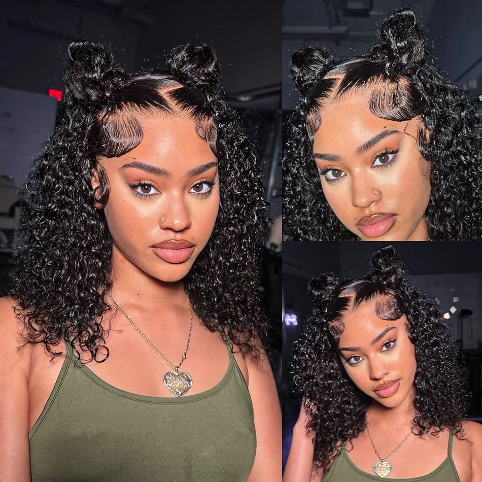 250% Short Curly Bob Wig Lace Front Human Hair Wig 13x4 Deep Wave Lace Frontal Wigs Human Hair Transparent Lace Brazilian Hair