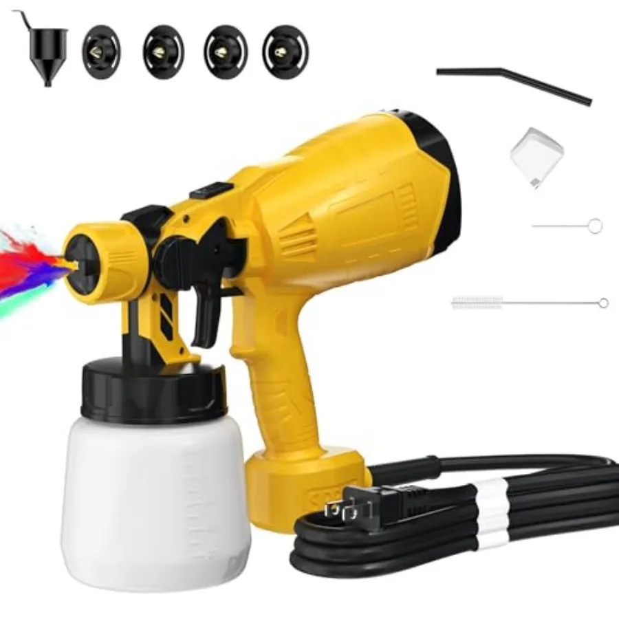 

1000W HVLP Paint Sprayer High-Efficiency Electric Spray Gun with 4 NozzlesVariable Patterns and Adjustable Flow Detachable Cont