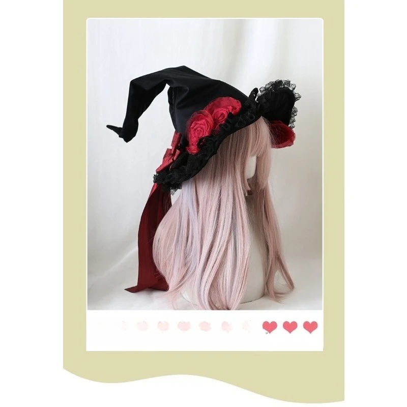 フラワーウィッチハット ロリータ デビルボウ ベルベットレース ハロウィンウィッチハット ウィッチハット