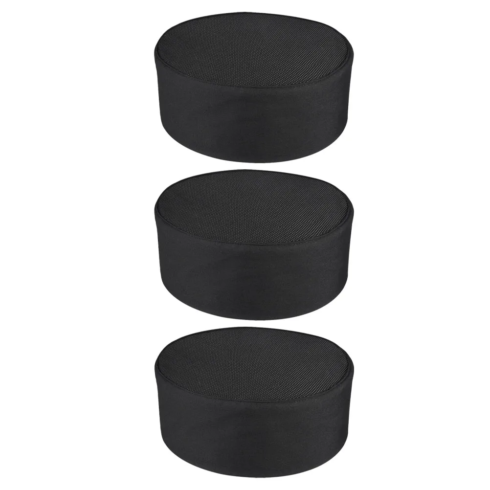 

3Pcs Black Chef Hat Unisex Cotton Breathable Mesh Caps Working Hats Adjustable Ribbon Fits Adults Kitchen Cooks Bakers Catering