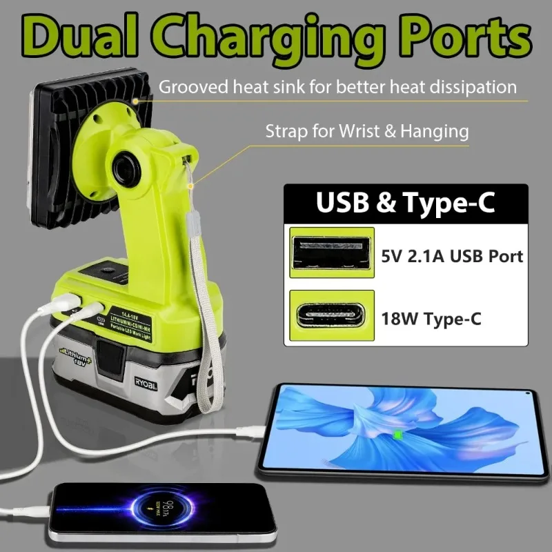 For RB 18V P100 Li-Ion Batteries Rechargeable Portable Light 15W 2000LM Wireless LED Work Light for Construction Sites Emergency view 4