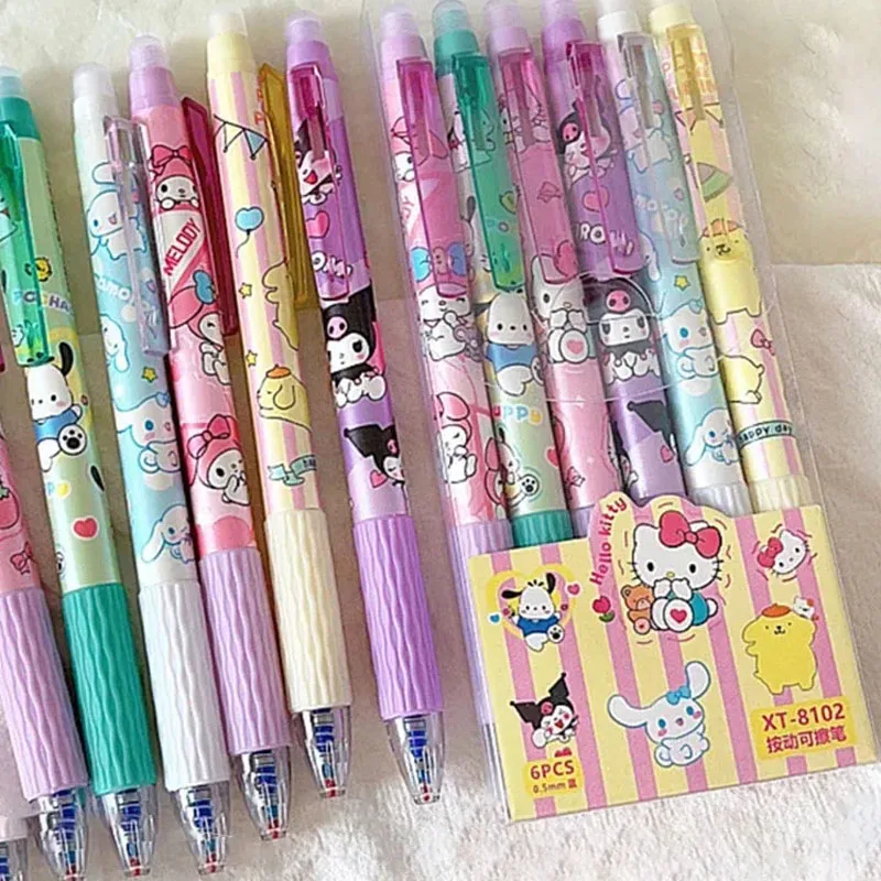 Sanrio Kuromi 12/24pcs Erasable Gel Pen Cinnamonroll Melody 0.5 Blue Student Writing Quick-drying Cute Stationery Girl Gift Pen