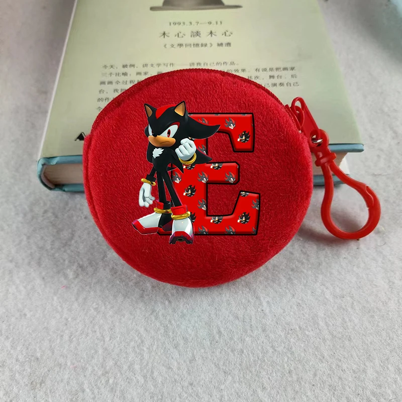 Sonics Kids Round Coin Purses Anime Game Printed Hedgehog Letter A-Z Wallets Children Mini Zipper Storage Bags Key Pouch Gift