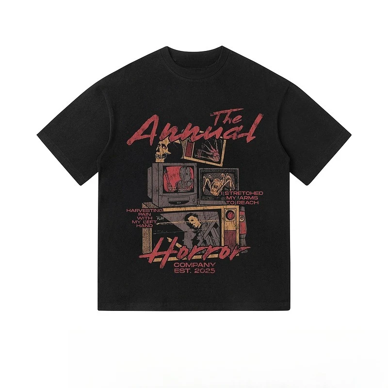 

2025 New Fashion High Quality Hip Hop High Street Retro Printed T-Shirt Men's and Women's Loose Breathable Short Sleeves