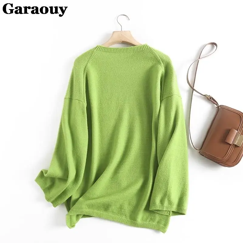 Garaouy 2023 Autumn Women Orange Knit Sweater Casual Versatile Jumper Round Neck Long Sleeve Female Soft Warm Oversize Pullovers