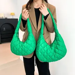 Fashion Women Large Capacity Quilted Tote Bags Down Cotton Padded Shoulder Bags Girls Underarm Bags Puffy Handbags