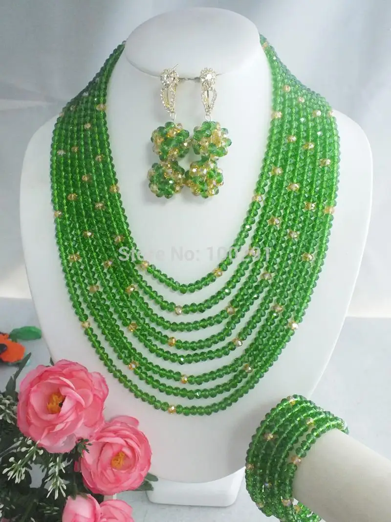 

Nigerian Crystal Beads Jewelry Set ,Wedding Crystal Necklace 19-26"