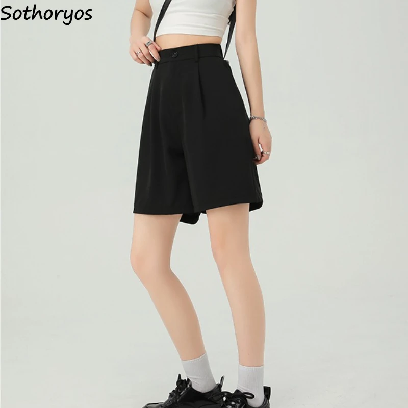 Calções pretos femininos verão baggy casual cintura alta all-match estilo japonês clássico respirável moda macia Шорты Ж hangiе Летка