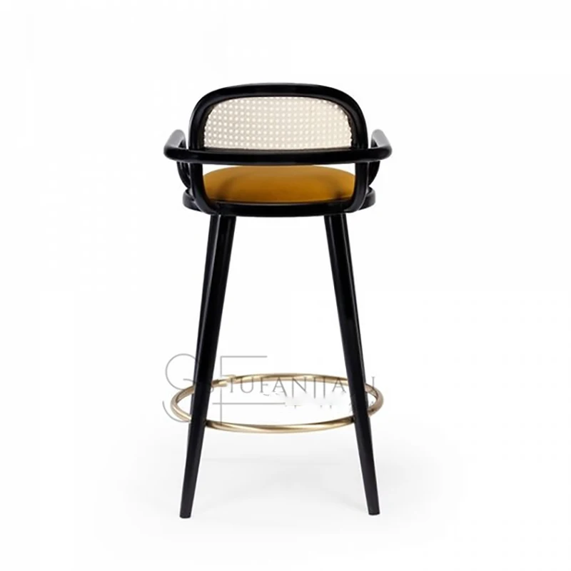 Modern minimalist light luxury fashion metal high chair retro bar cafe front desk rattan back chair