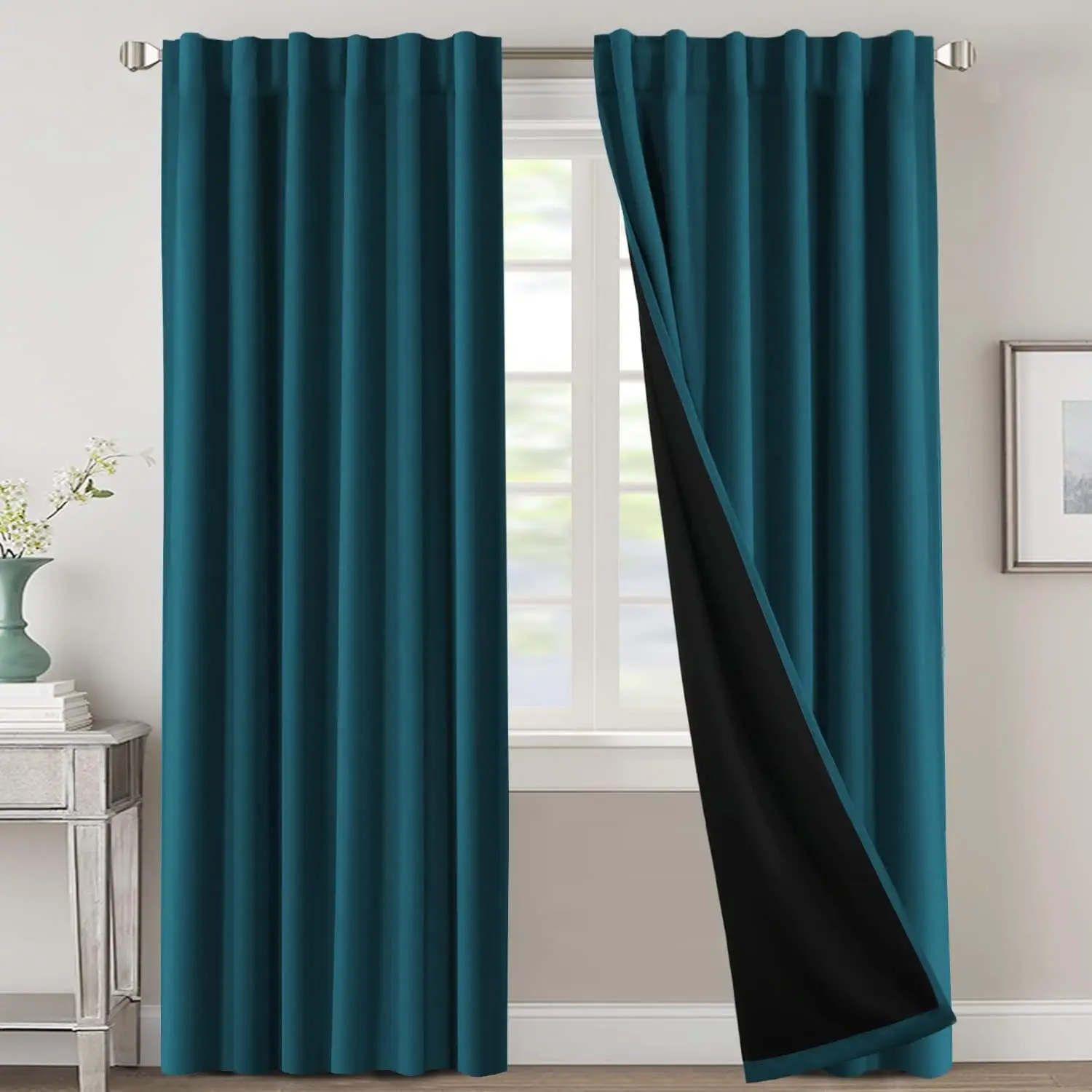 

100% Blackout Curtains for Bedroom with Black Liner Full Room Darkening 84 Inches Long Thermal Insulated Window Drapes for