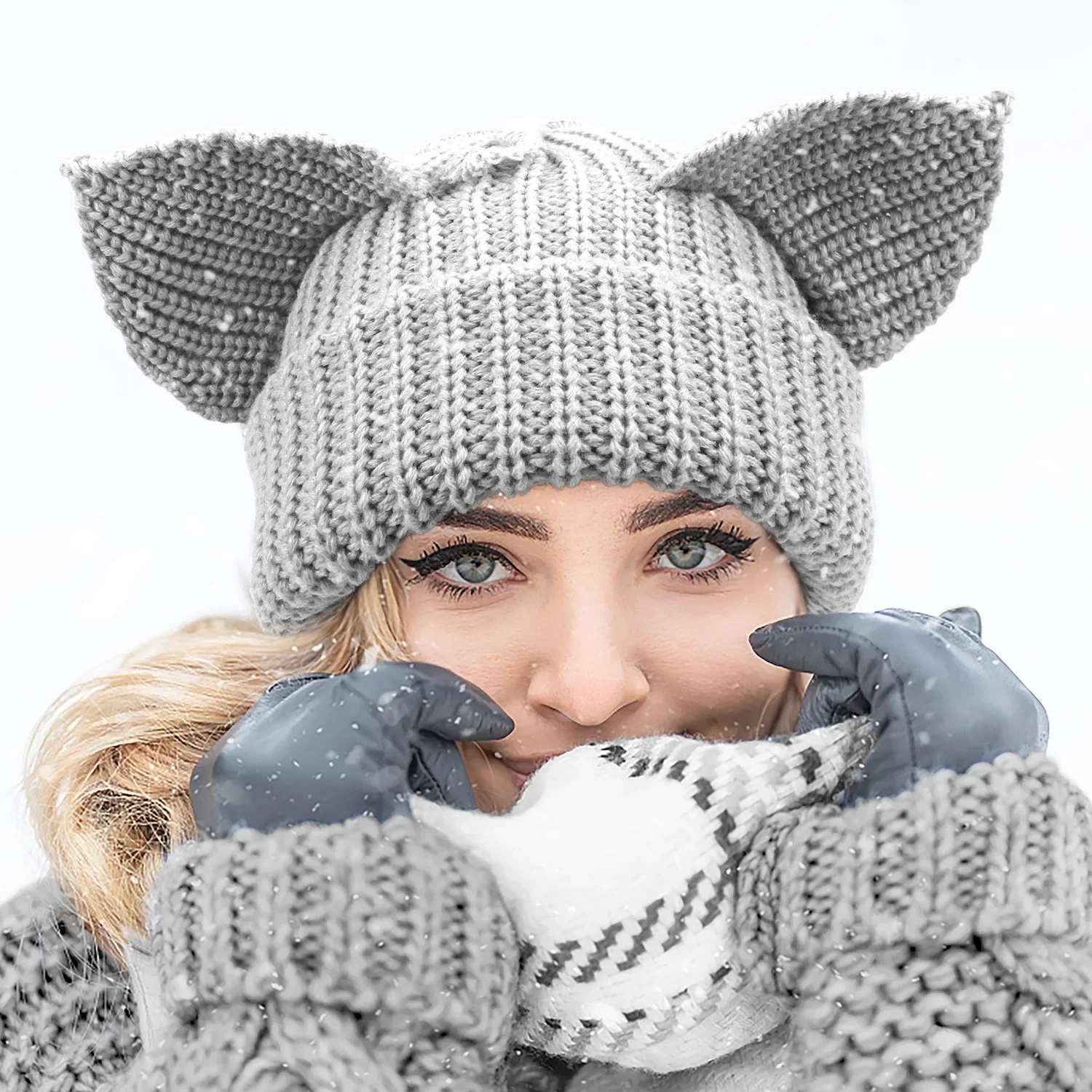 Cat Ear Knit Little Devil Striped Knitted Hats for Women Autumn Winter Thicken Warm Beanie Cap Harajuku Soft Crochet Basin Gorro