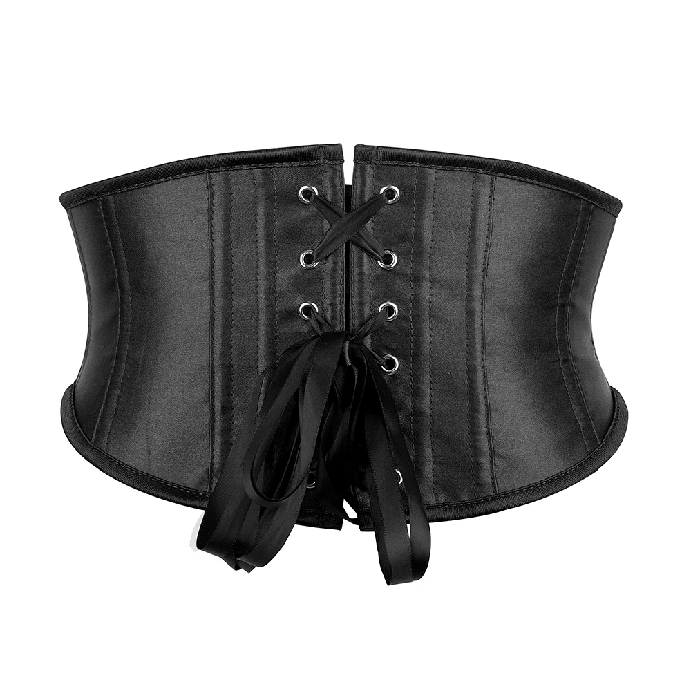 3 Busks Short Style Underbust Corset Satin Brown Black Wide Belts Cincher Waist Trainer Waistband