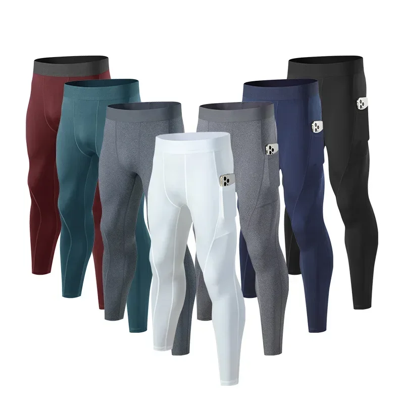 Pantalones de compresión para hombre con bolsillos, mallas de entrenamiento sólidas de secado rápido, ropa deportiva para gimnasio, pantalones deportivos, mallas deportivas para correr para hombre