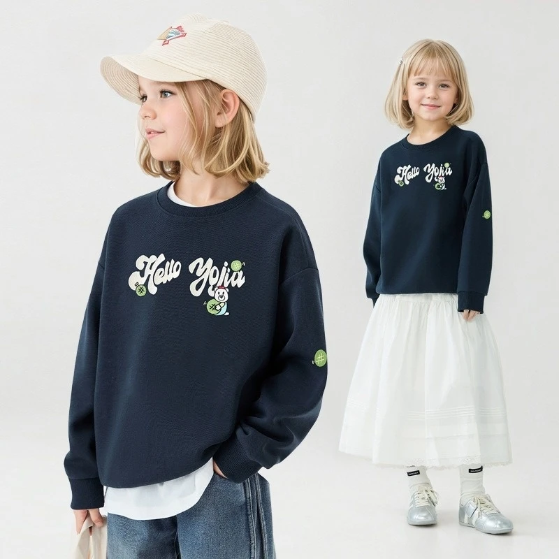 

Girls Long Sleeve Korean Loose Fit Sweatshirt Autumn Pullover Embroidery Cute Casual Sweatshirts for Big Kids And Youth