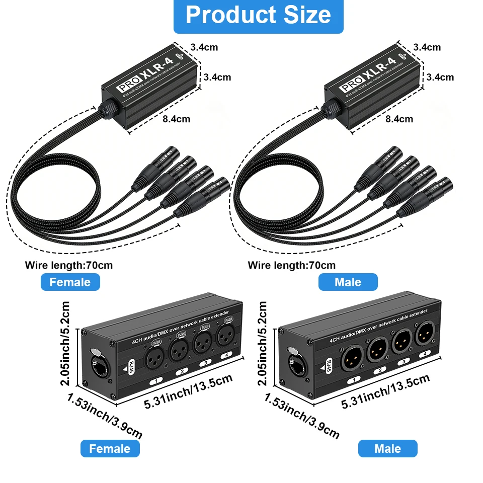 STP RJ45 CAT5 zu 4-Kanal 3-Pin XLR/6,35mm Audio- und DMX-Über-Netzwerk-Kabelverlängerung, DMX512 Netzwerksignal-Extender Stecker+Buchse – Detail 6