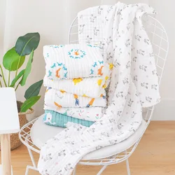 Happyflute 105*105CM 100% Cotton 6 Layers Soft Muslin Swaddle Blanket Baby Bath Towel Infant Stroller Blanket Sleepping Swaddle