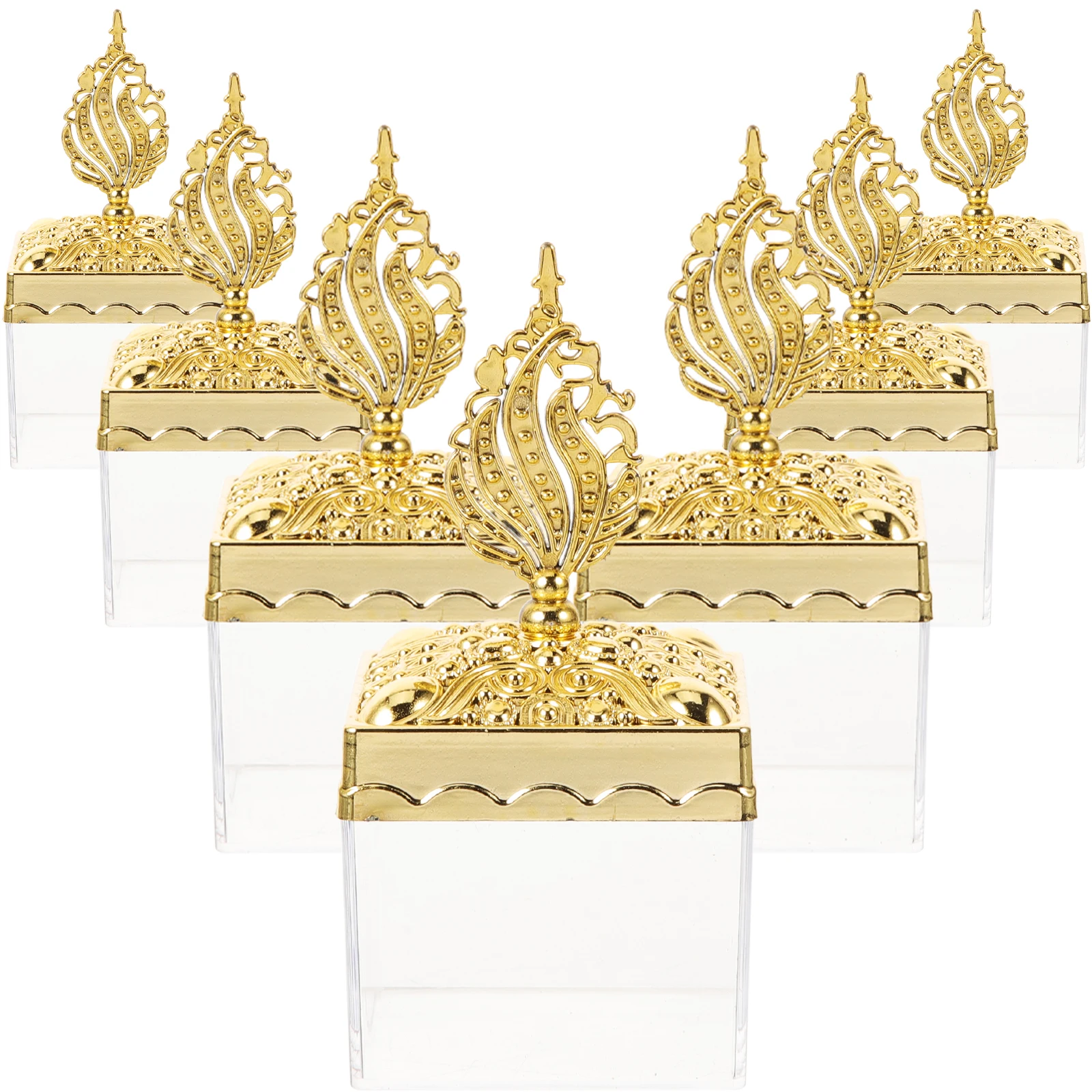 

12 Pcs Golden Decorative Boxes Square Shaped Candy Containers Plastic Favor Boxes for Wedding Party Baby Shower Valentine