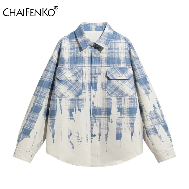 New Fashion Street Tie Dye Men Shirt Spring Autumn Loose Retro Versatile Comfortable Tops Leisure Ventilate Lapel Shirt Jacket