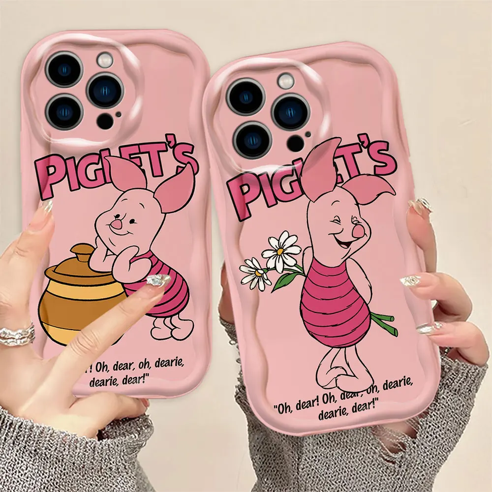 Disney Pink Piglet 3D Wave Phone Case For Samsung Galaxy A02 A03 A04 A05 A05S A06 A10 S20 S21 S22 S23 S24 M54 4G Silicone Case